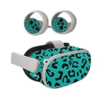 MightySkins Carbon Fiber Skin Compatible with Oculus Quest 2 - Teal Leopard | Protective, Durable Textured Carbon Fiber Finish | Easy to Apply, Remove, and Change Styles | Made in The USA