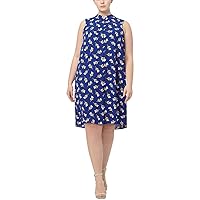 Anne Klein Womens Plus Floral Knee Shirtdress Navy 2X