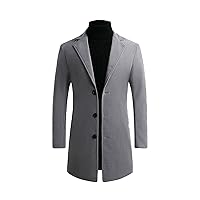 Mens Trench Coat Fall And Winter Mid-Length Plus Cotton Solid Color Woolen Turndown Collar Button Overcoat Jacket