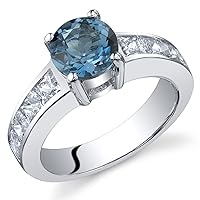 PEORA London Blue Topaz Promise Ring in Sterling Silver, Natural Gemstone, Solitaire Round Shape, 7mm, 1.50 Carats total, Sizes 5 to 9