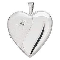 Sterling Silver Rhodium High Polished and Satin Diamond Accent Starburst 20mm Heart Locket Pendant