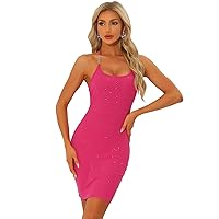 Allegra K Slim Fit Mini Dress for Women's Party Clubwear Bodycon Sleeveless Metallic Glitter Dresses