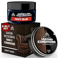 Leather Recoloring Balm with Mink, Navy Blue Leather Paint, Leather Couch Repair Kit, Leather Repair Kit for Furniture, Leather Restorer for Couches, Leather Dye for Furniture, Mink Oil for Leather