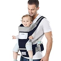 Baby Carrier Ergonomic Infant Carrier with Hip Seat Kangaroo Bag Soft Baby Carrier Newborn to Toddler 7-45lbs Front and Back Baby Holder Carrier for Men Dad Mom (Blue)