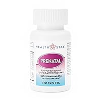 Prenatal Multivitamin by HealthStar for Healthy Mom and Baby - Folate + Vitamin C + Vitamin D + Iron + Calcium + B12 - 100 tablets