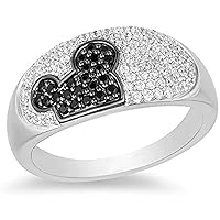 Cluster Mickey Mouse Ring For Women's & Girl's 1 CT. T.W. D/VVS1 Black & White Diamond In 925 Sterling Silver
