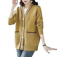 Autumn Winter Sweaters Cardigan Women's Korean V-Neck Solid Color Button Pockets All-Match Loose Knitted Tops