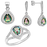 Dazzlingrock Collection Rainbow Quartz & White Cubic Zirconia Ladies Engagement Ring, Earring & Pendant Set, Sterling Silver