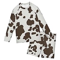 Brown Cow Print Boys Rash Guard Sets Long Sleeve Swimsuit with Elastic Shorts Swimsuits Trunk Rashguard,3T