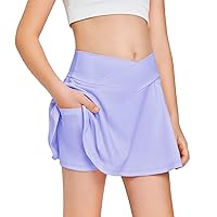 Girls Tennis Skirt with Pockets Shorts Crossover High Waisted Athletic Skorts Workout Golf Running Skirts