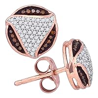The Diamond Deal 10kt Rose Gold Womens Round Red Color Enhanced Diamond Circle Cluster Stud Earrings 1/4 Cttw