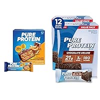 Pure Protein Bars, High Protein, Nutritious Snacks, Chocolate Peanut Butter, 12 Count & Chocolate Deluxe, 12 Count