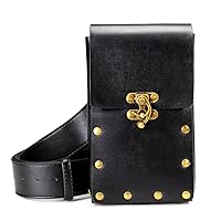 BaronHong Renaissance Hip Bag Medieval Belt Pouch Leather Belt Pouch Leg Phone Holder Festival Faire Accessories(black,M)