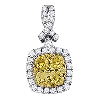 The Diamond Deal 14kt White Gold Womens Round Yellow Diamond Cluster Square Frame Pendant 1.00 Cttw