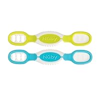 Nuby Dip & Scoop Spoons - (2-Pack) Baby Led Weaning Spoons for Babies - 6+ Months - Aqua and Yellow