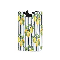 ALAZA Lemon Branches and Dark Blue Stripes Laundry Basket with Handles, Durable Laundry Hamper Bag Collapsible Cloth Storage Bin for Home Bedroom Bathroom College Dorm
