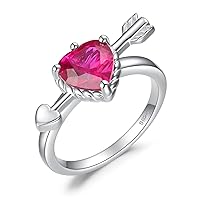 JewelryPalace Love Heart 2.2ct Ruby Color Red Cubic Zirconia Promise Rings for Women, Cupid Arrow 14K White Gold 925 Sterling Silver Ring for Girl, CZ Gemstone Jewellery Sets Rings