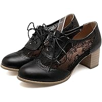 Women's Vintage Lace Up Western Pump Oxfords Spring Office Block Mid Heel Business Dress Shoes