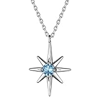 Suplight 925 Sterling Silver Dainty Birthsone North Star Starburst Stud Earrings/Necklace for Women Girls