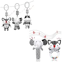 XIXILAND Car Seat Toys Black and White Baby Toys 0-3 Months & Baby Rattles 0-6 Months Infant Toys 0-3 Months Newborn Toys, High Contrast Plush Stuffed Baby Toys for 0 3 6 9 12 Months