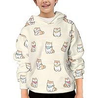Unisex Youth Hooded Sweatshirt Cute Shibas Inu Pattern Cute Kids Hoodies Pullover for Teens