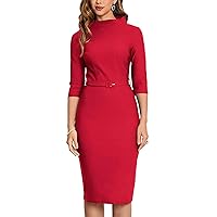 MUXXN Womens Flattering Half Sleeves Ruched Waist Special Occasion Red Dress (Red M)