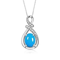 Rylos Sterling Silver 925 Classic Designer Necklace with Turquoise & Diamonds Pendant 18 Chain 9X7MM December Birthstone Womens Jewelry Silver Necklace For Women