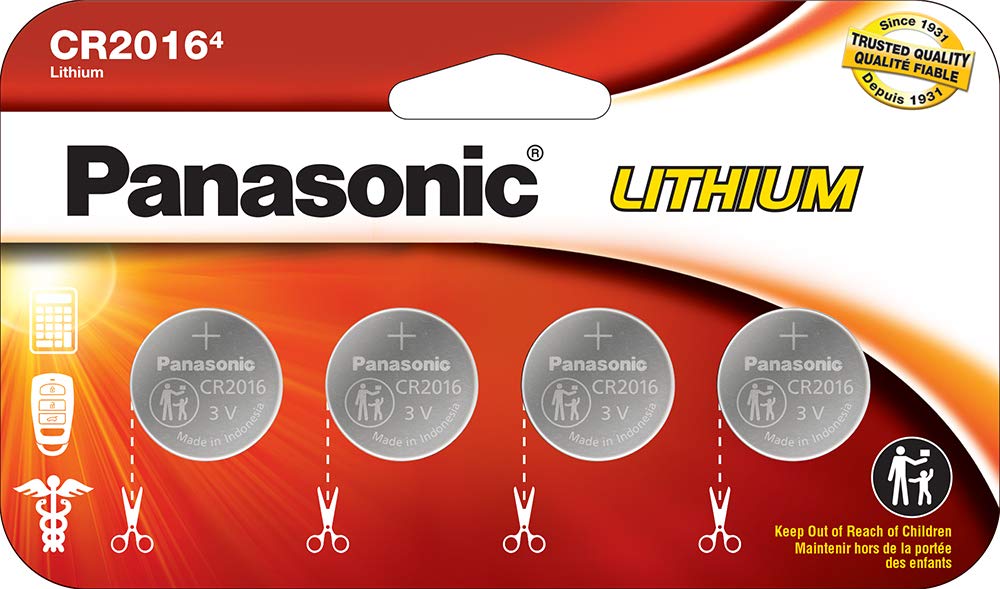 Panasonic CR2016 3.0 Volt Long Lasting Lithium Coin Cell Batteries in Child Resistant, Standards Based Packaging, 4 Pack