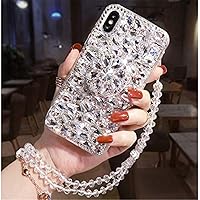 Aikukiki Case for Galaxy A25 5G,Galaxy A25 5G Case,Diamond Kickstand 3D Handmade Bling Diamond Glitter Girls Women with Strap Rope Protect Phone Case for Samsung Galaxy A25 5G (White)