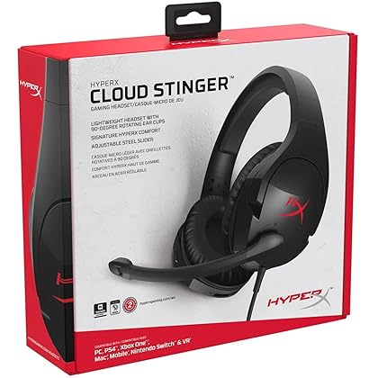 HyperX Cloud Stinger – Gaming Headset, Lightweight, Comfortable Memory Foam, Swivel to Mute Noise-Cancellation Mic, Works on PC, PS4, PS5, Xbox One/Series X|S, Nintendo Switch and Mobile ,Black