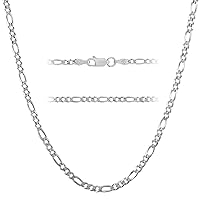 KISPER Solid 925 Sterling Silver Italian 3mm Diamond-Cut Figaro Link Chain Necklace - for Men & Women with Lobster Clasp - Made in Italy