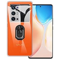 for Vivo X70 Pro Plus Ultra Thin Phone Case + Ring Holder Kickstand Bracket, Gel Pudding Soft Silicone Phone for Vivo X70 Pro+ 6.78 inches (BlackRing-T)