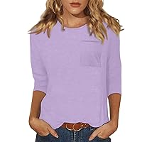 Women's Tops Casual O-Neck Three Quarter Sleeve Solid Color Top 3/4 Tops, S-3XL