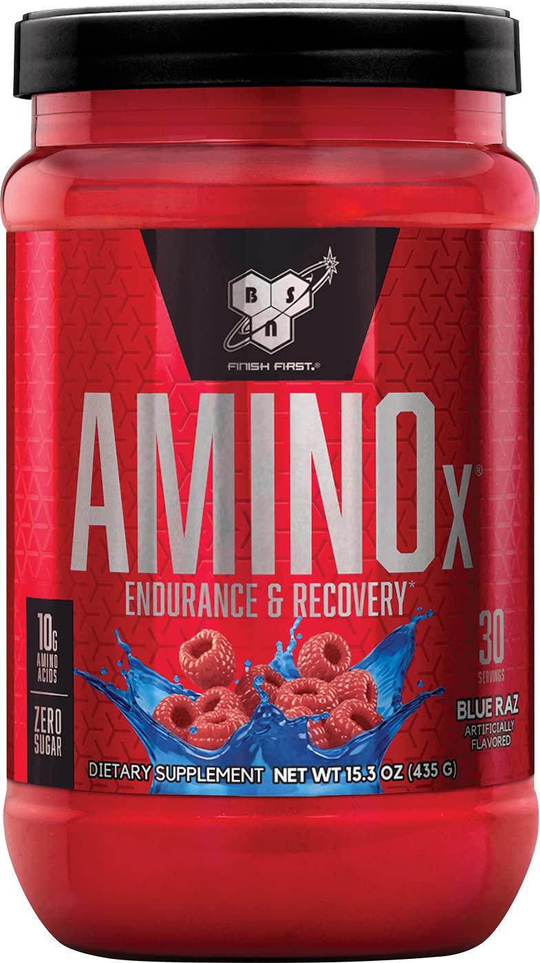 BSN Amino X Muscle Recovery & Endurance Powder with BCAAs, 10 Grams of Amino Acids, Keto Friendly, Caffeine Free, Flavor: Blue Raspberry, 30 Servings (Packaging May Vary)