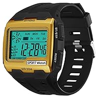 Big Square Face LED Dual Time Analog Digital Light Up DialDigital Sport Watch, 30M Waterproof Stopwatch Army Alarm Chime Hourly Count Down Calendar Date Dual Time and Simple Luminous 12/24 for Men