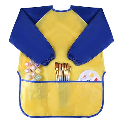 KUUQA Childrens Kids Toddler Waterproof Play Apron Art Smock with 3 Roomy Pockets - Painting, Baking, Feeding Smock (Paints and Brushes not included)