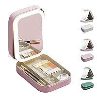 Integrated Makeup Storage Box With Light-Filling Mirror,Led Complementary Light Cosmetic Case,Makeup Storage Box With Led Light Mirror,Portable Cosmetics Case,Touch Control & Zipper Design (Pink)