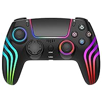 LIELIELV Wireless Controller for PS4 with RGB Lighting, Compatible with PS4 Controller/Windows PC,/Android/iOS, Black