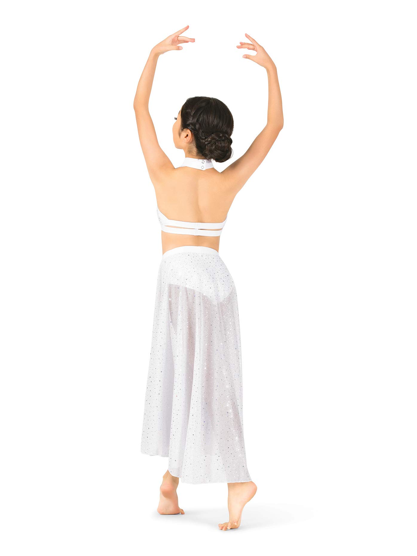 Body Wrappers Girls Performance Sheer Twinkle Mesh Halter Bra Top,TW300NUDM,Nude,Medium