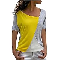 Tops Women's Daily Patchwork Color Short Tee Blouse Sleeve Casual T-Shirt Splice Women's Blouse Blouse for Women