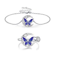 Butterfly Bracelet and Rings Set 925 Sterling Silver Celtic Moon Jewelry Irish Gifts for Women Girls