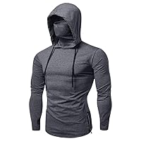Mens Face_Cover Button Sports Sleeveless/Short/Long Sleeve Vest Hooded Splice Large Open-Forked Male Tank Tops Shirt Blouse