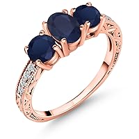 Gem Stone King 2.32 Ct Oval Blue Sapphire 18K Rose Gold Plated Silver Ring