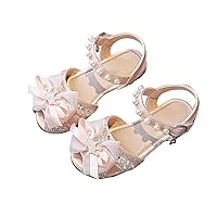 Summer Girls' Princess Sandals Rhinestone Bow Sandals Pearl Lace Up Shoes Non Slip Lightweight Breathable Shoes