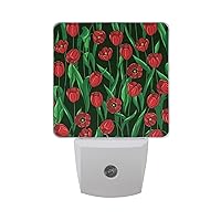 Tulips Flower Night Lights Plug into Wall 2 Pack,Led Night Lights with Dusk to Dawn Sensor Decorative,Smart Small Nightlights for Home