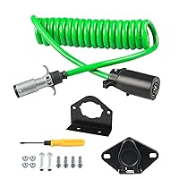 WATERWICH 7 Wire to 6 Wire Trailer Plug Adapter with Female Receptor & RV 7 to 6 Trailer Wire & Mounting Bracket, 8FT Waterproof Flexible Cable (Green)
