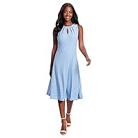 London Times Women's Dresses Sleeveless Fit and Flare Dress with Pleat Tucks and Keyhole Detail at Neck