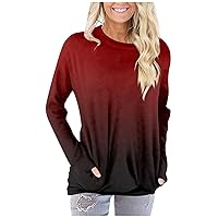 XHRBSI Short Sleeve Shirts for Women Women's Fashion Casual V Neck Solid Color Long Sleeve Pocket T-Shirt Top