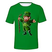 Mens St Patricks Day Costume Novelty Lucky Clover Print T Shirt Funny Graphic Tees Casual Irish Green Shirts Tops