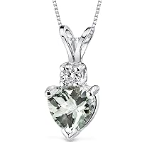PEORA Green Amethyst with Genuine Diamond Pendant in 14 Karat White Gold, Heart Shape Solitaire, 6mm